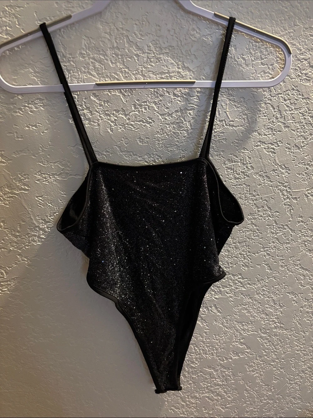 SHEIN Black Sparkle Girls One-Piece Bodysuit with Slim Straps